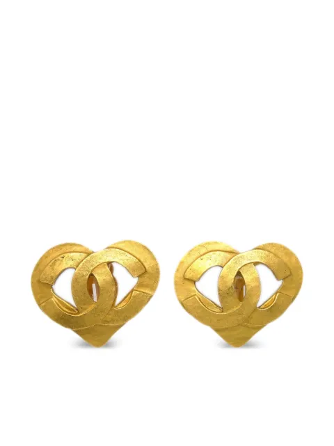 CHANEL Pre-Owned 1995 CC heart clip-on earrings