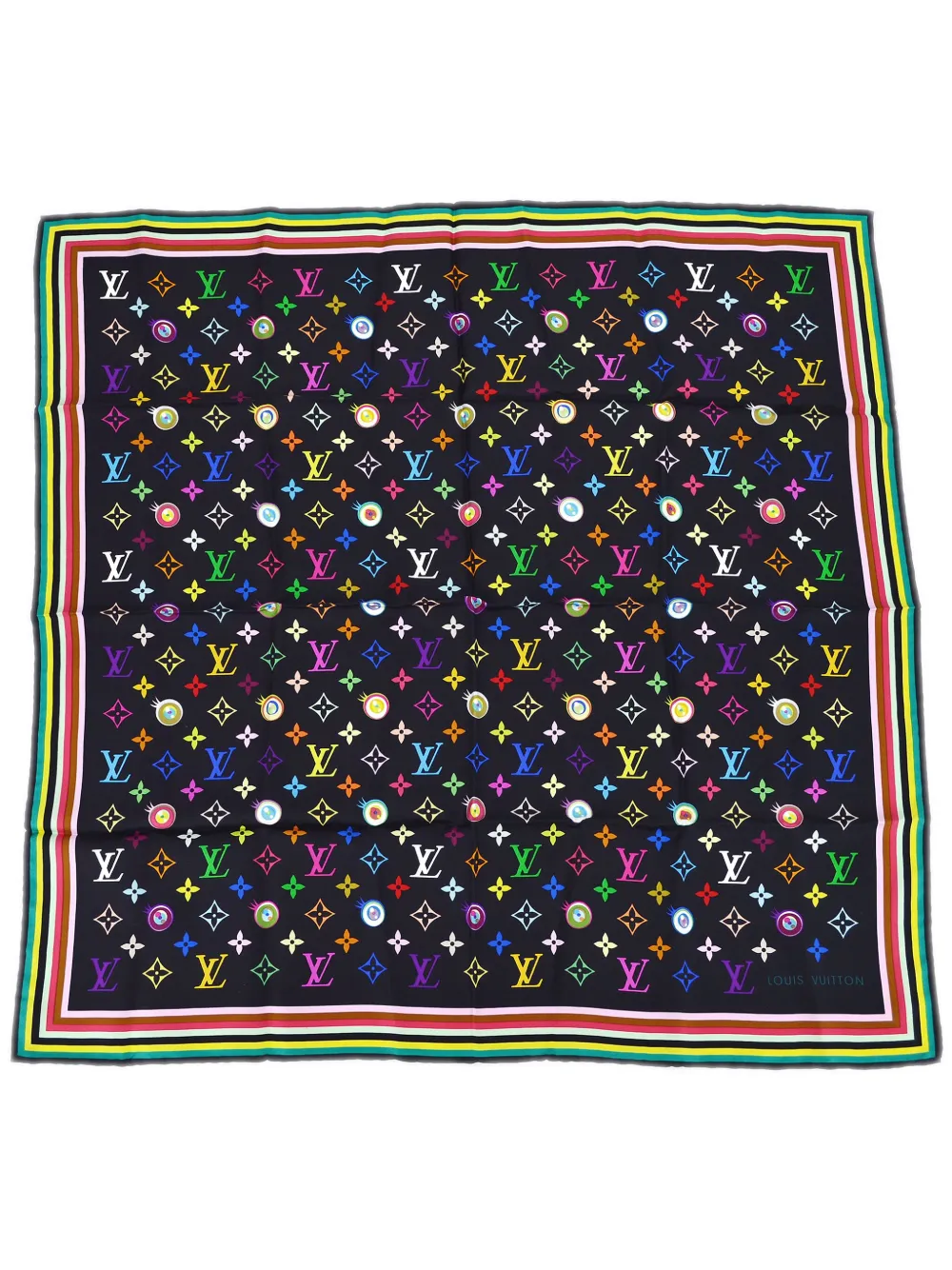 Pre-owned Louis Vuitton X Takashi Murakami 1990-2000 Eye Love Silk Scarf In 黑色