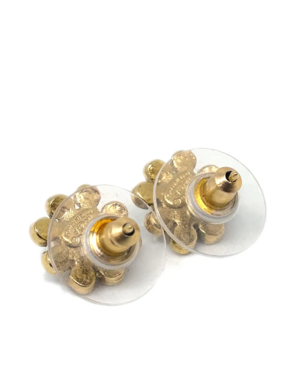 Pre-owned Chanel 2005 Cc Rhinestone Earrings In Gold