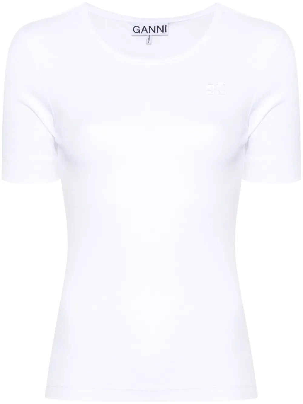 Ganni Logo-embroidered Ribbed T-shirt In White