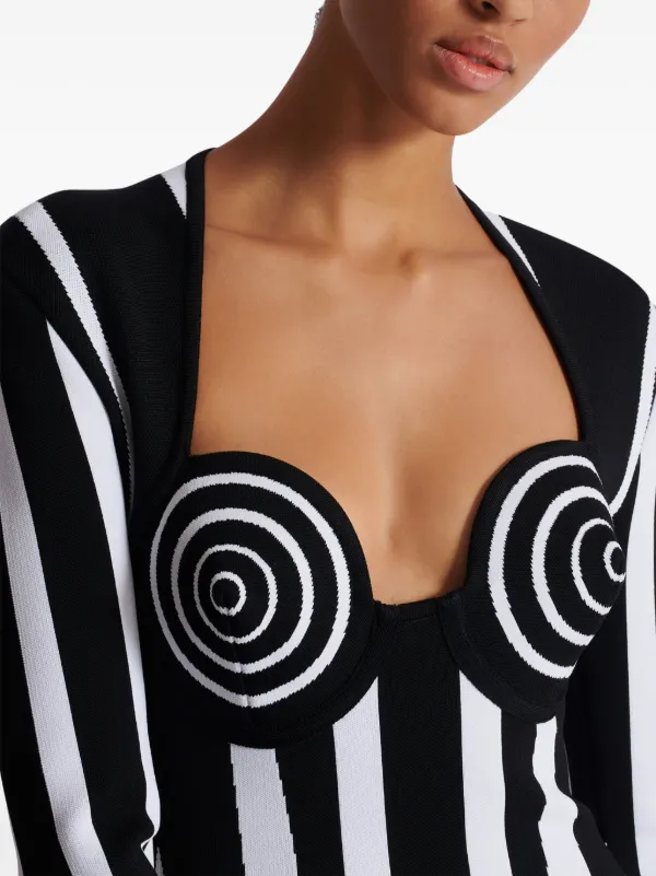 送料関税込【BALMAIN】ニットドレス Balmain インターシャニット ドレス | ブラック | FARFETCH JP