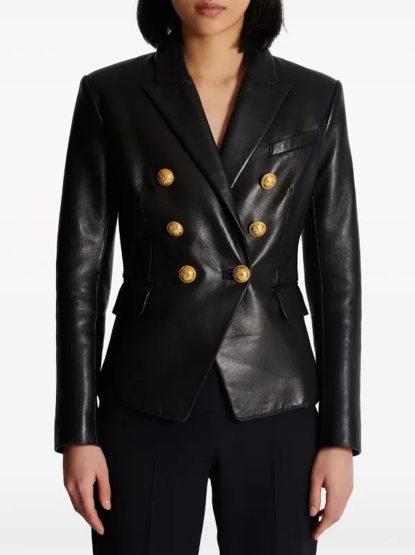 Balmain double-breasted Leather Blazer | Black | FARFETCH