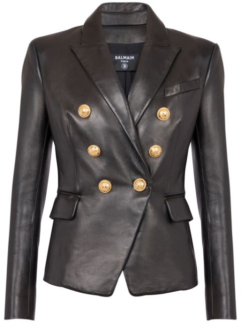 Balmain double-breasted leather blazer Women