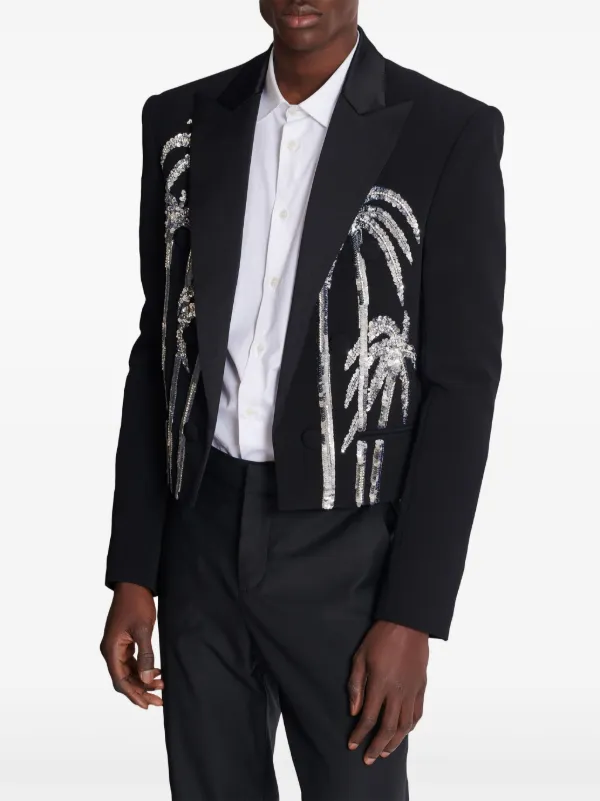 Balmain Palm tree-print Blazer | Black | FARFETCH