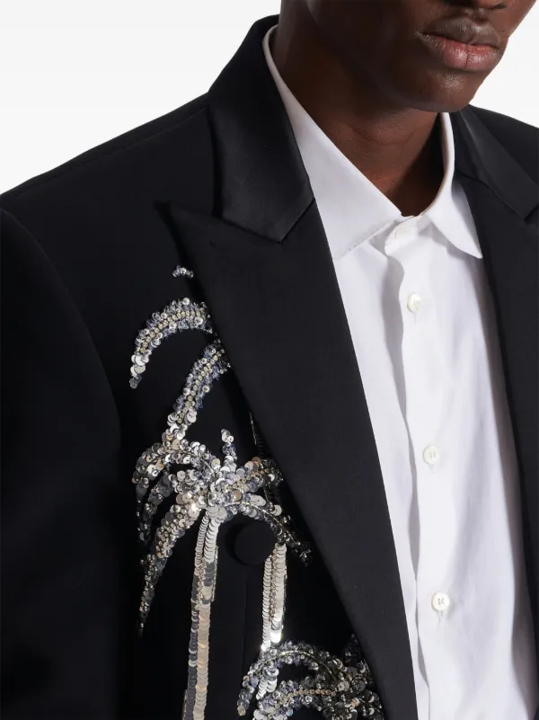 Balmain Palm tree-print Blazer | Black | FARFETCH