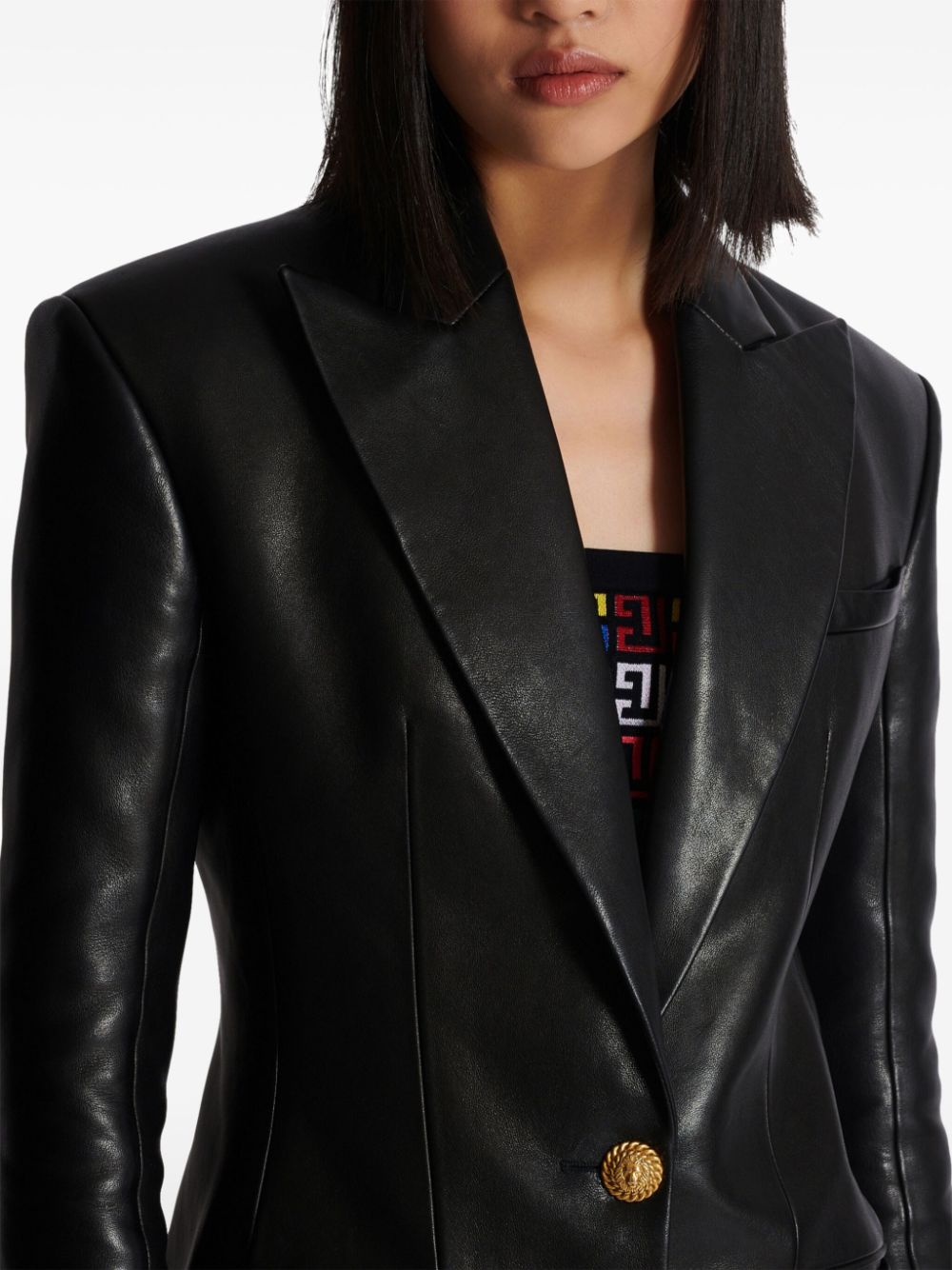 Balmain peak-lapel leather blazer Women