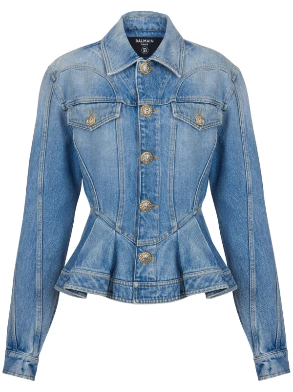 Balmain logo-buttons Pleated Denim Blazer Blue FARFETCH ID