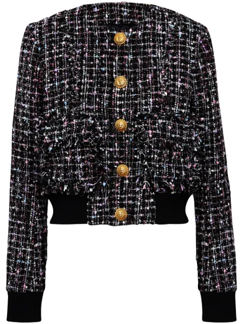 Balmain ribbed-hem cropped tweed jacket Women