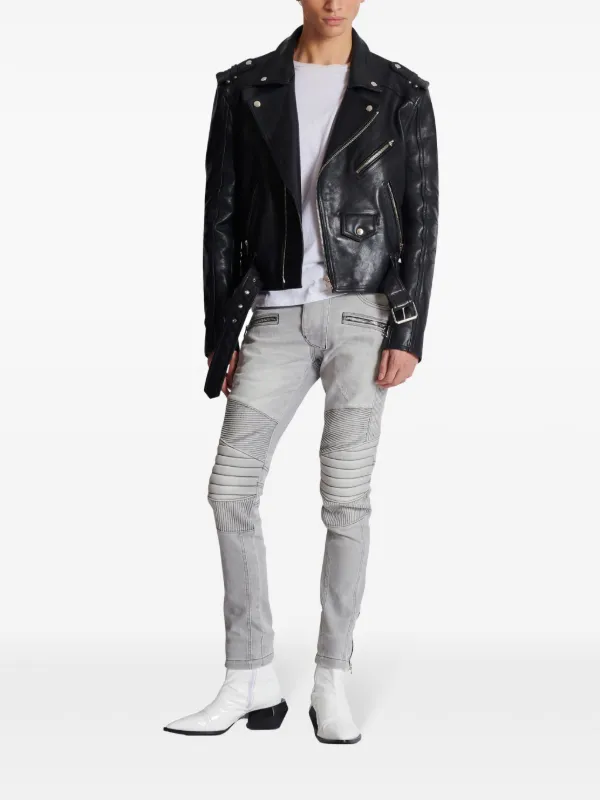 Balmain Biker mid-rise slim-fit Jeans | Grey | FARFETCH