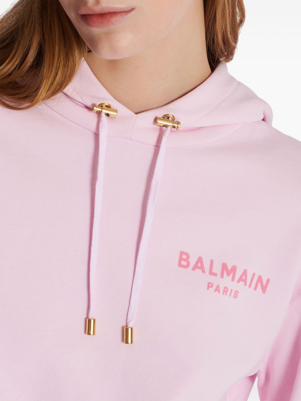 Cheap Balmain flocked-logo cotton hoodie Women