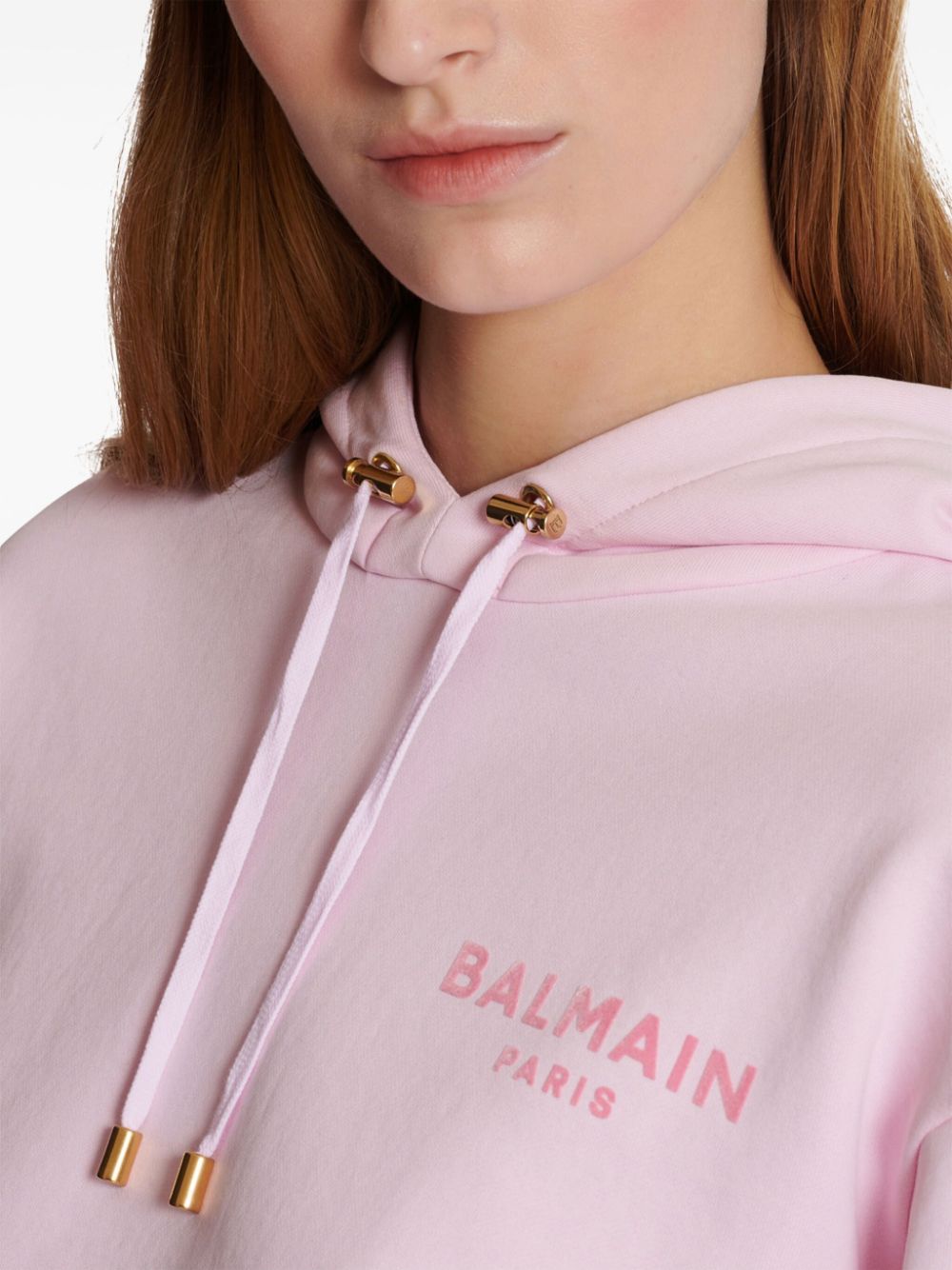 Cheap Balmain flocked-logo cotton hoodie Women