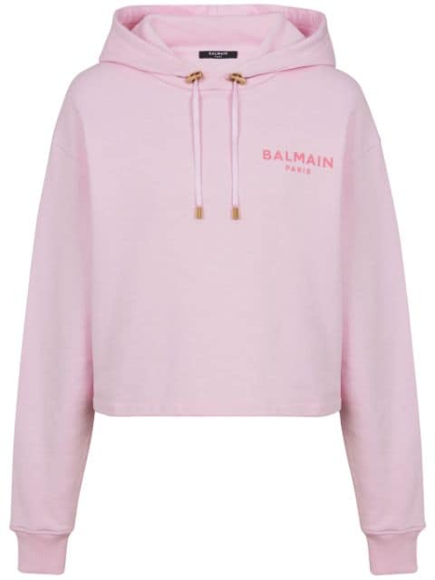 Balmain flocked-logo cotton hoodie
