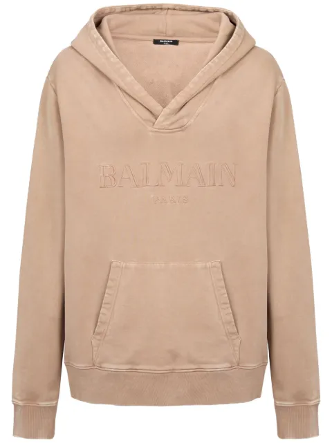 Balmain logo-embroidered V-neck cotton hoodie Men