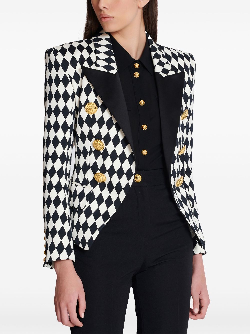 Balmain diamond-print peak-lapel blazer Women