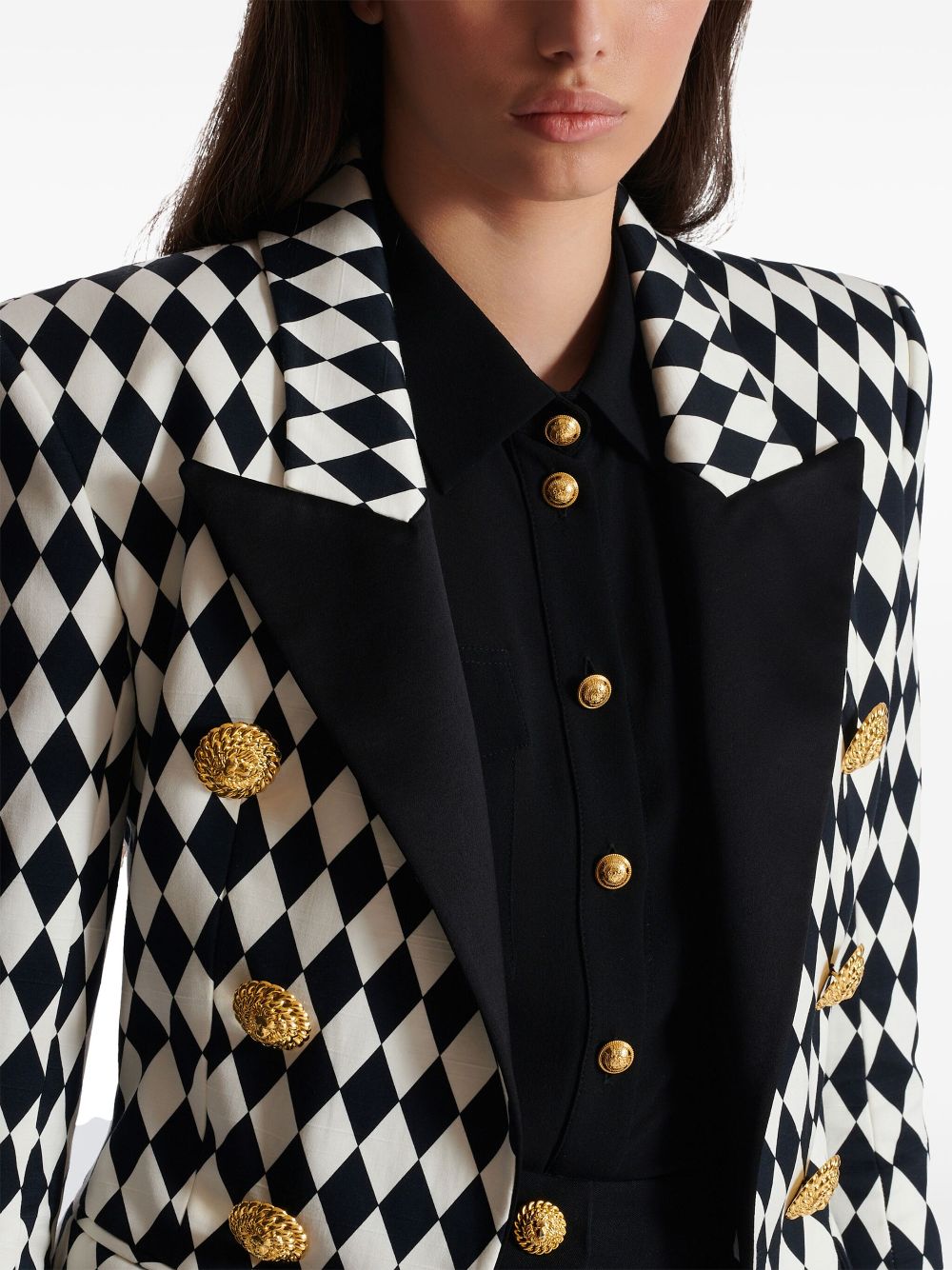 Balmain diamond-print peak-lapel blazer Women