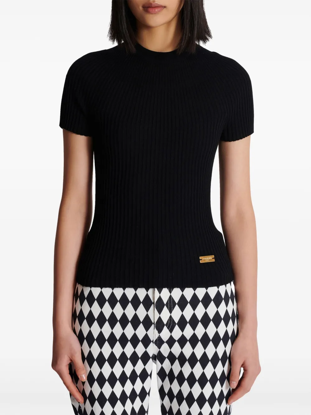 Balmain Top met logoplakkaat Zwart