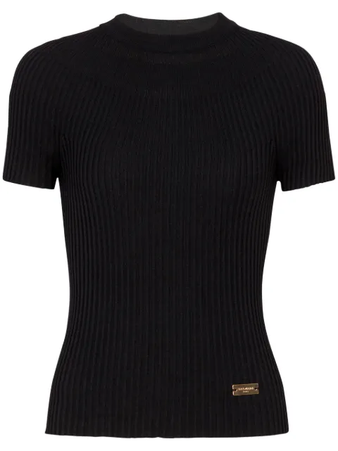 Balmain logo-plaque ribbed knit top Women