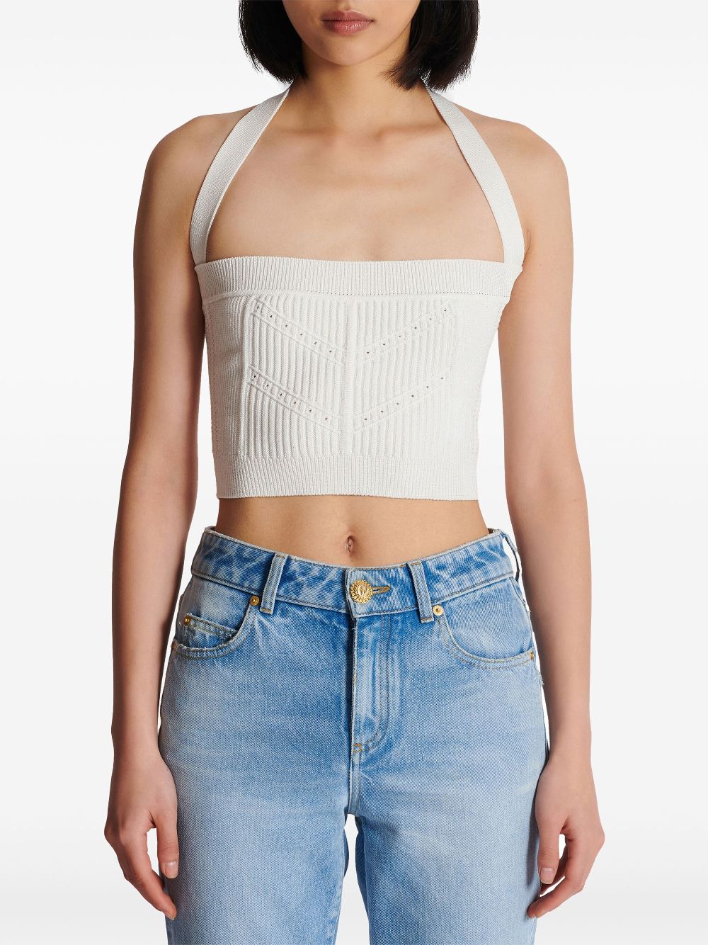 Cheap Balmain knitted halterneck crop top Women