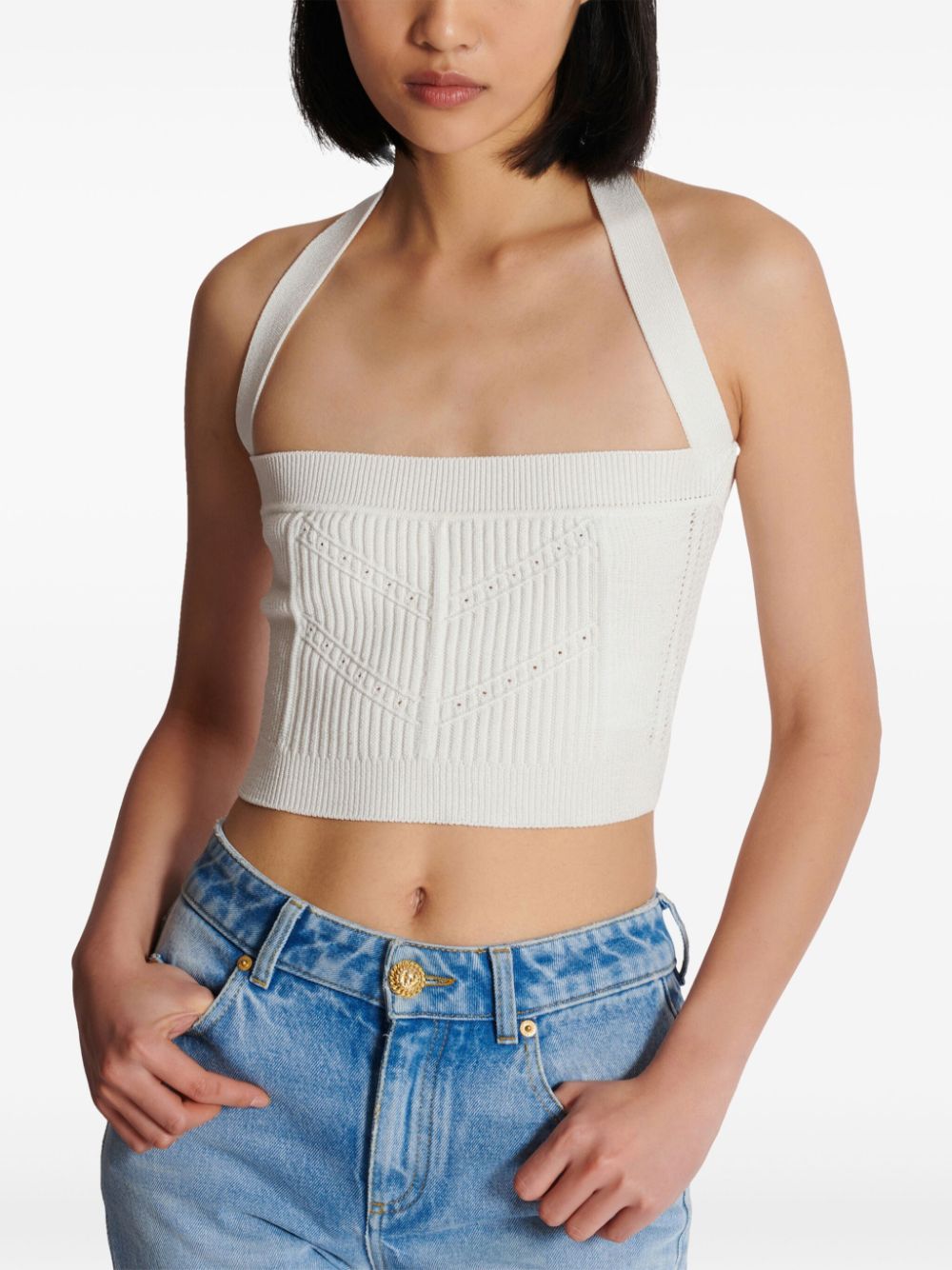 Cheap Balmain knitted halterneck crop top Women