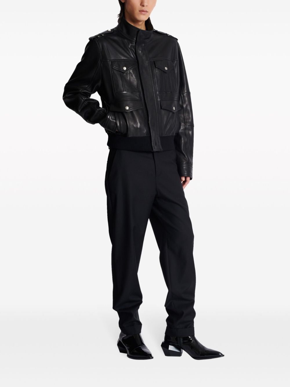 Shop Balmain Long-sleeve Leather Jacket In Black