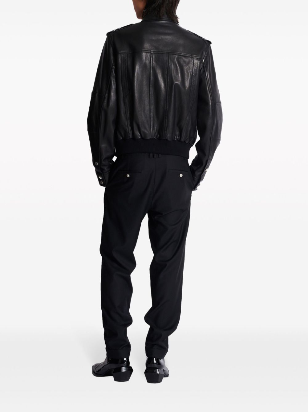 Shop Balmain Long-sleeve Leather Jacket In Black