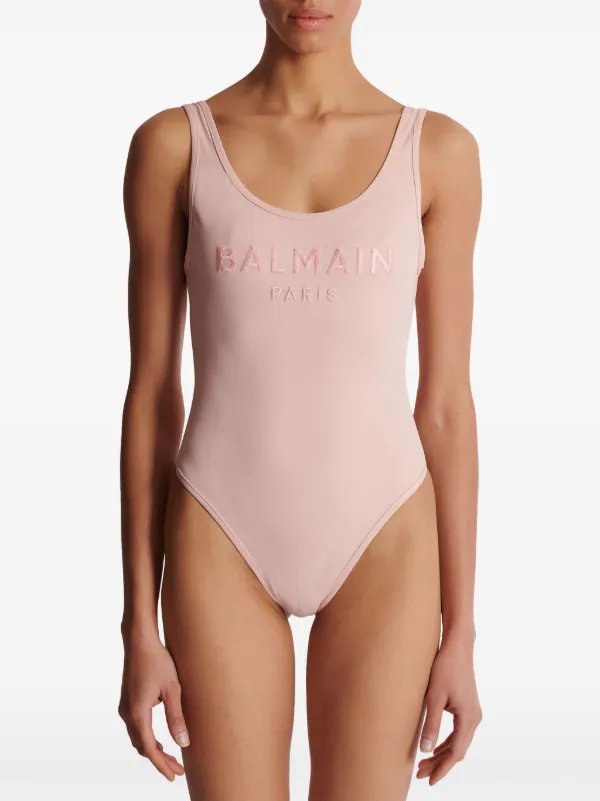 ビキニ Balmain BKBG71780 EMBROIDERED-LOGO SCOOP-BACK Swimsuit Balmain embroidered-logo one-piece Swimsuit | Pink | FARFETCH