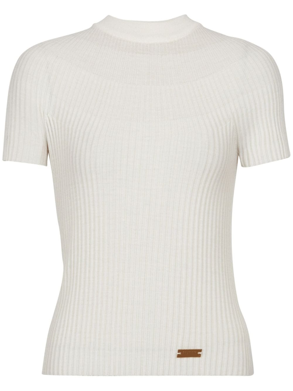 Balmain Logo-plaque Ribbed Knit Top In Nude