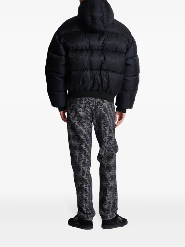 Balmain PB-monogram Pattern Puffer Jacket Black FARFETCH JO