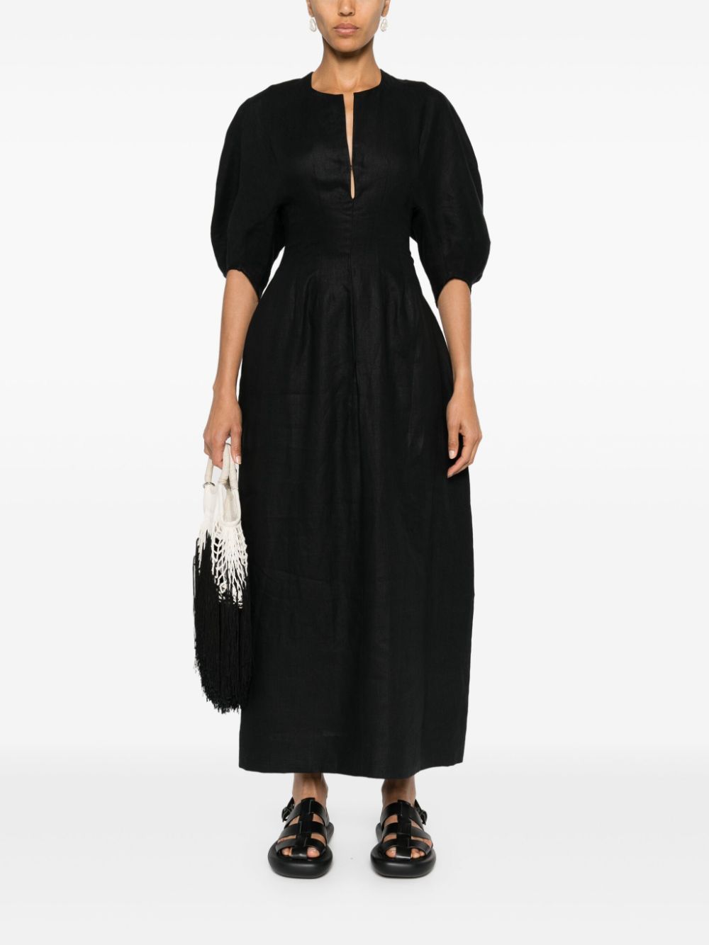 Shop Faithfull The Brand Soleil Linen Maxi Dress In Black