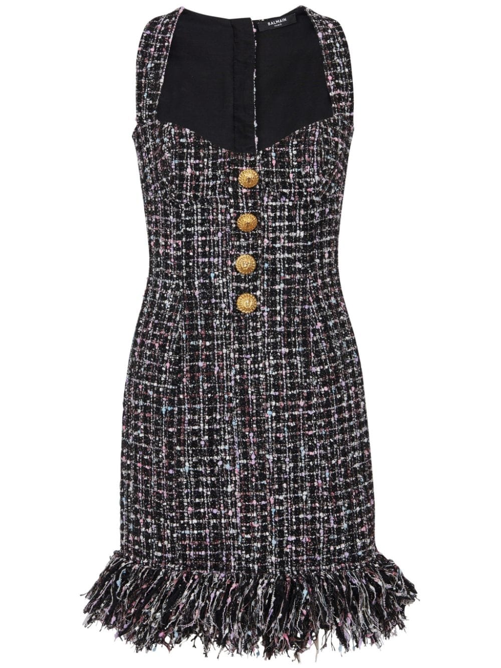 Balmain Button-embellished Tweed Minidress In Black