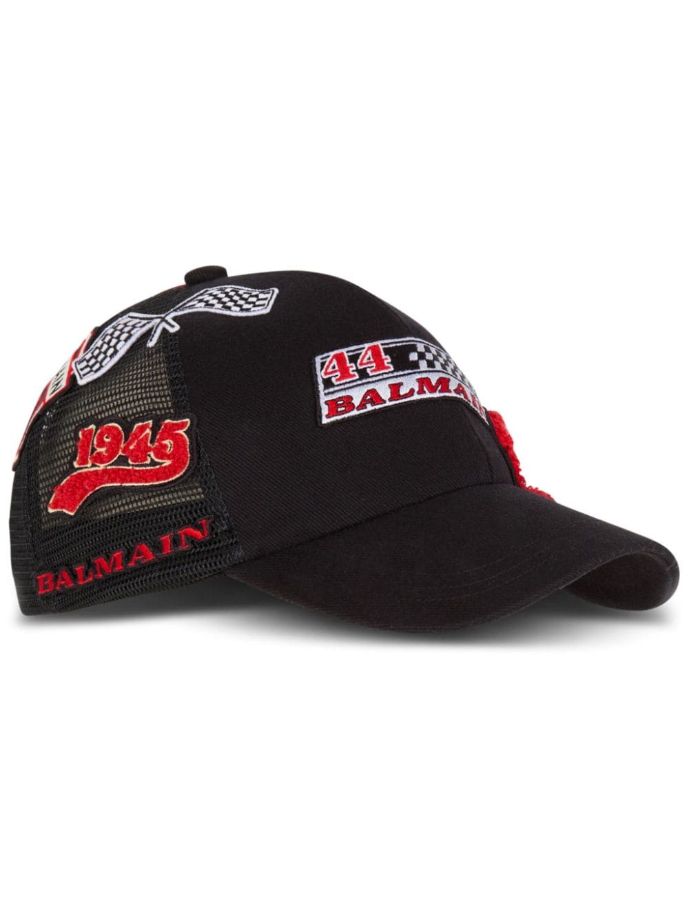Balmain Logo-appliqué Racing Cotton Cap In Schwarz