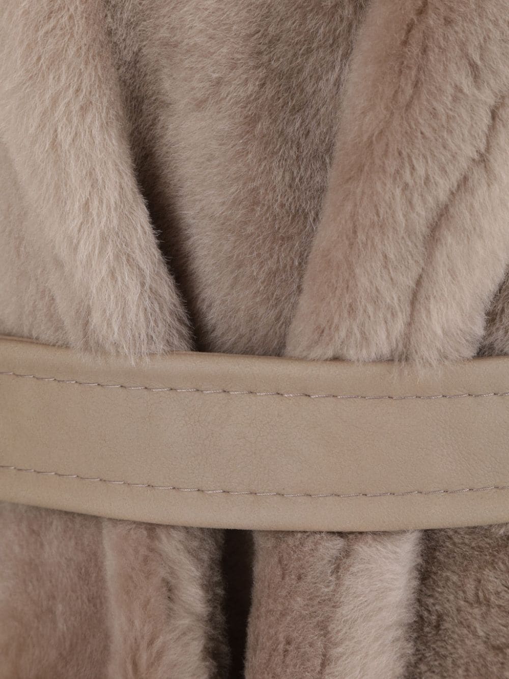 Shop Max Mara Belted Shearling Coat In Neutrals