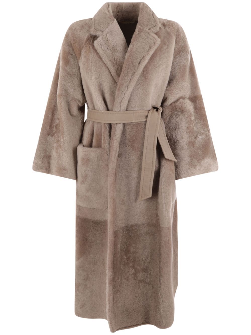Max Mara Belted Shearling Coat In Neutral