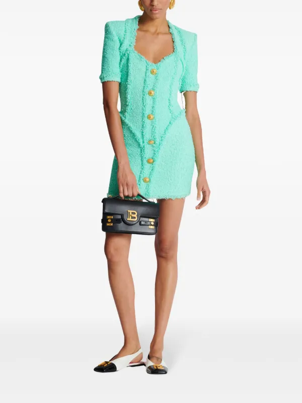 Balmain button-embellished Tweed Minidress | Blue | FARFETCH