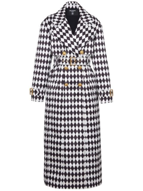 Balmain diamond-print belted trench coat