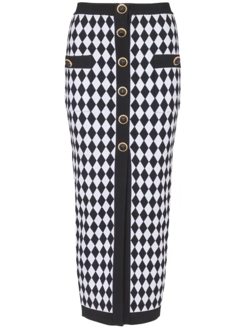 Jupe mi-longue à losanges en intarsia - Balmain - Modalova