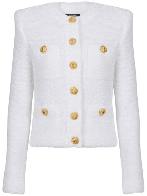 Balmain Miami logo-buttons tweed jacket Women