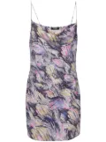 Balmain Feather-print satin slip dress - Purple