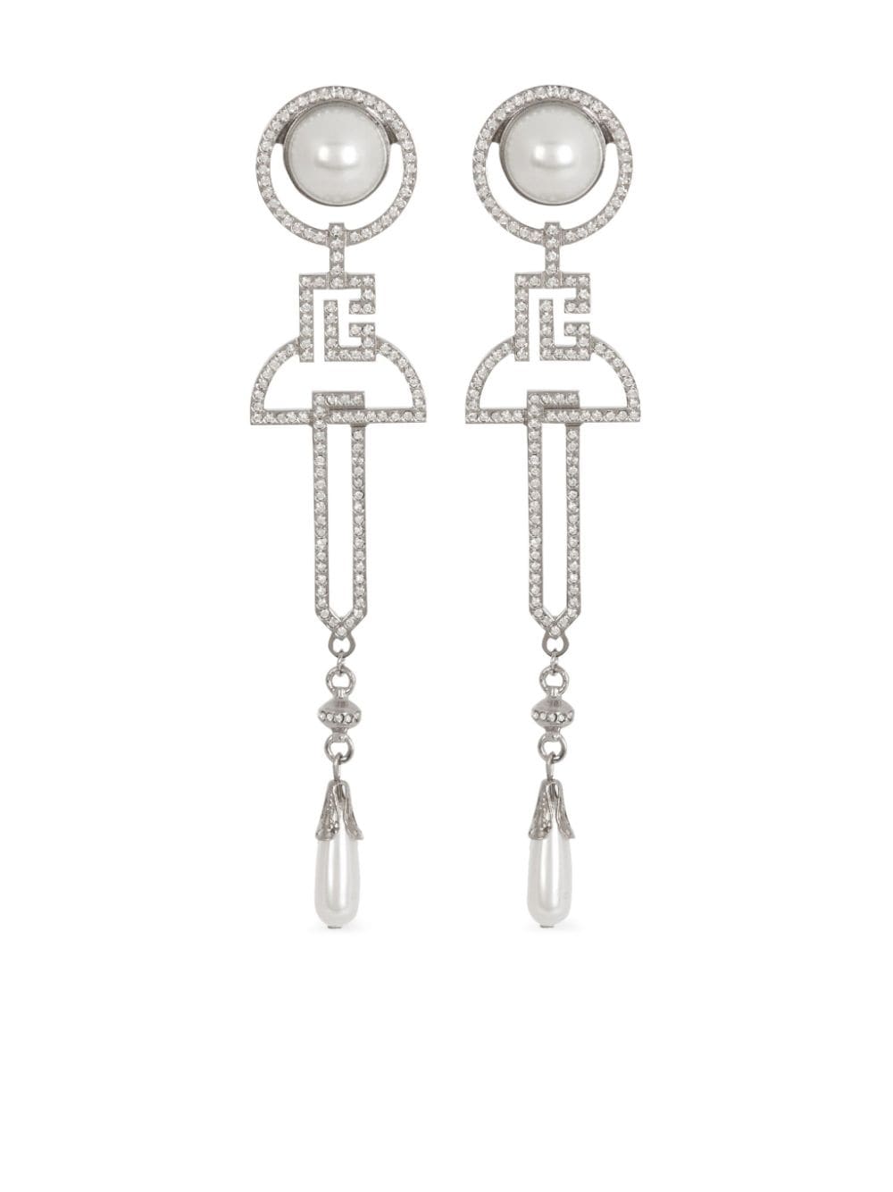 Balmain Art Deco Clip-on Earrings In Silver