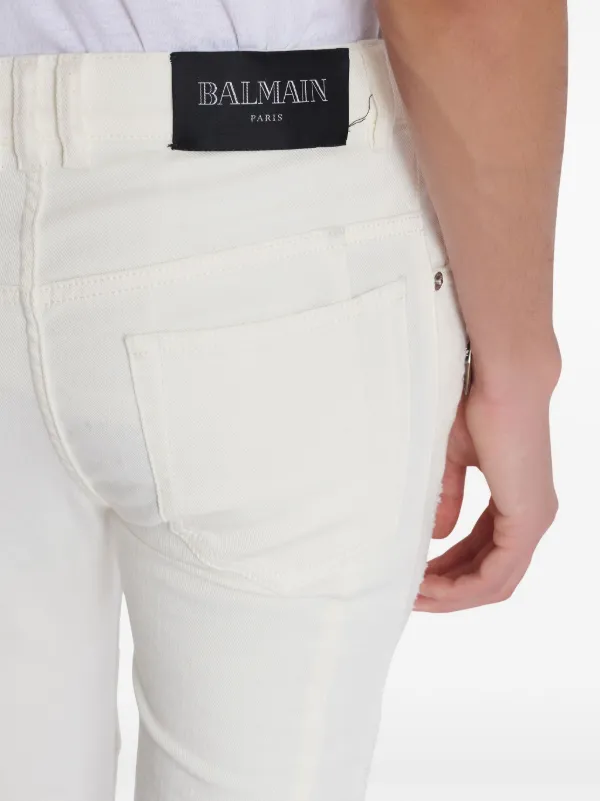 Balmain Biker mid-rise slim-fit Jeans | White | FARFETCH