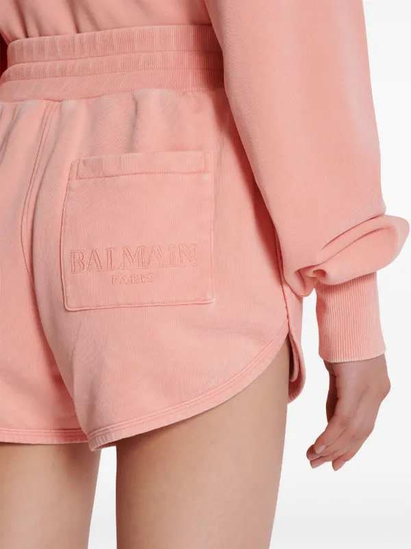 Balmain embroidered-logo Cotton Shorts | Pink | FARFETCH