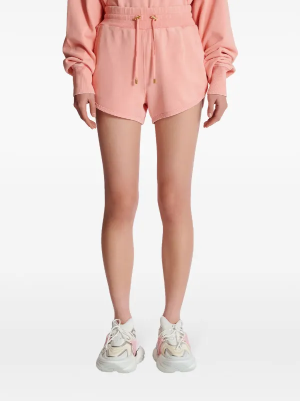 Balmain embroidered-logo Cotton Shorts | Pink | FARFETCH