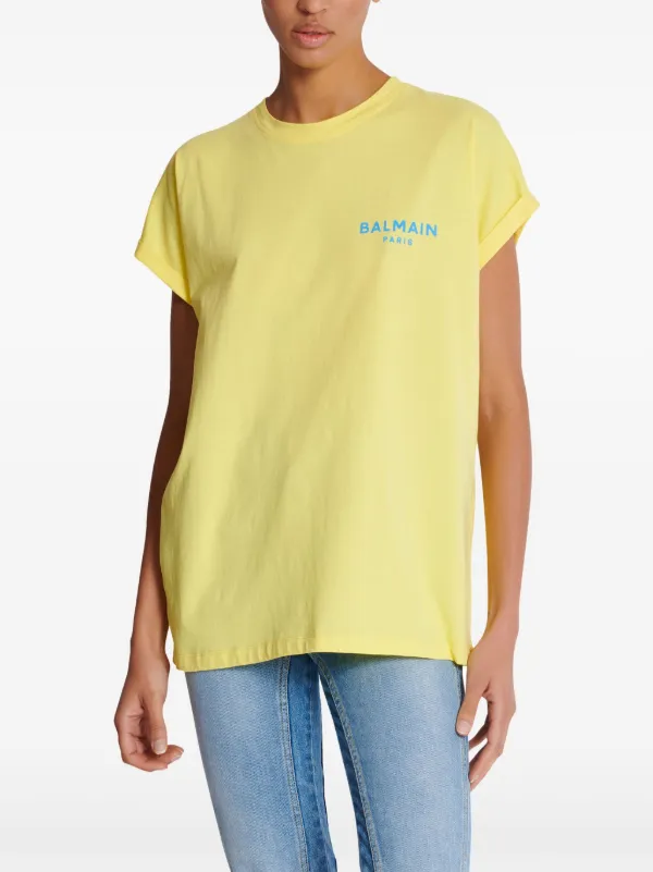 Balmain flocked-logo Cotton T-shirt | Yellow | FARFETCH