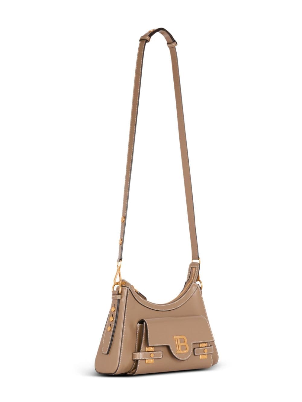 Shop Balmain B-buzz Leather Shoulder Bag In 褐色