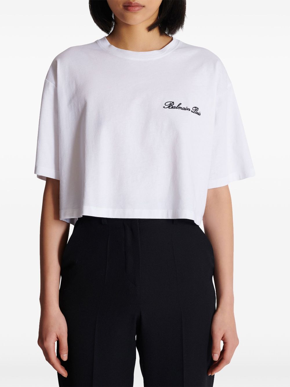 Affordable Balmain logo-embroidered cotton T-shirt Women