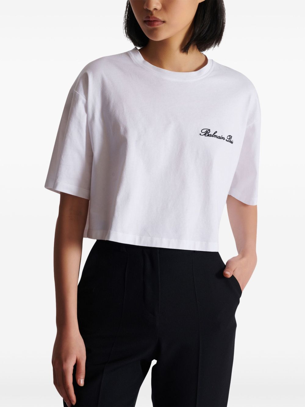 Affordable Balmain logo-embroidered cotton T-shirt Women