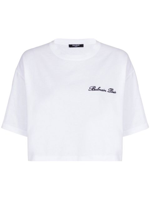 Balmain logo-embroidered cotton T-shirt Women