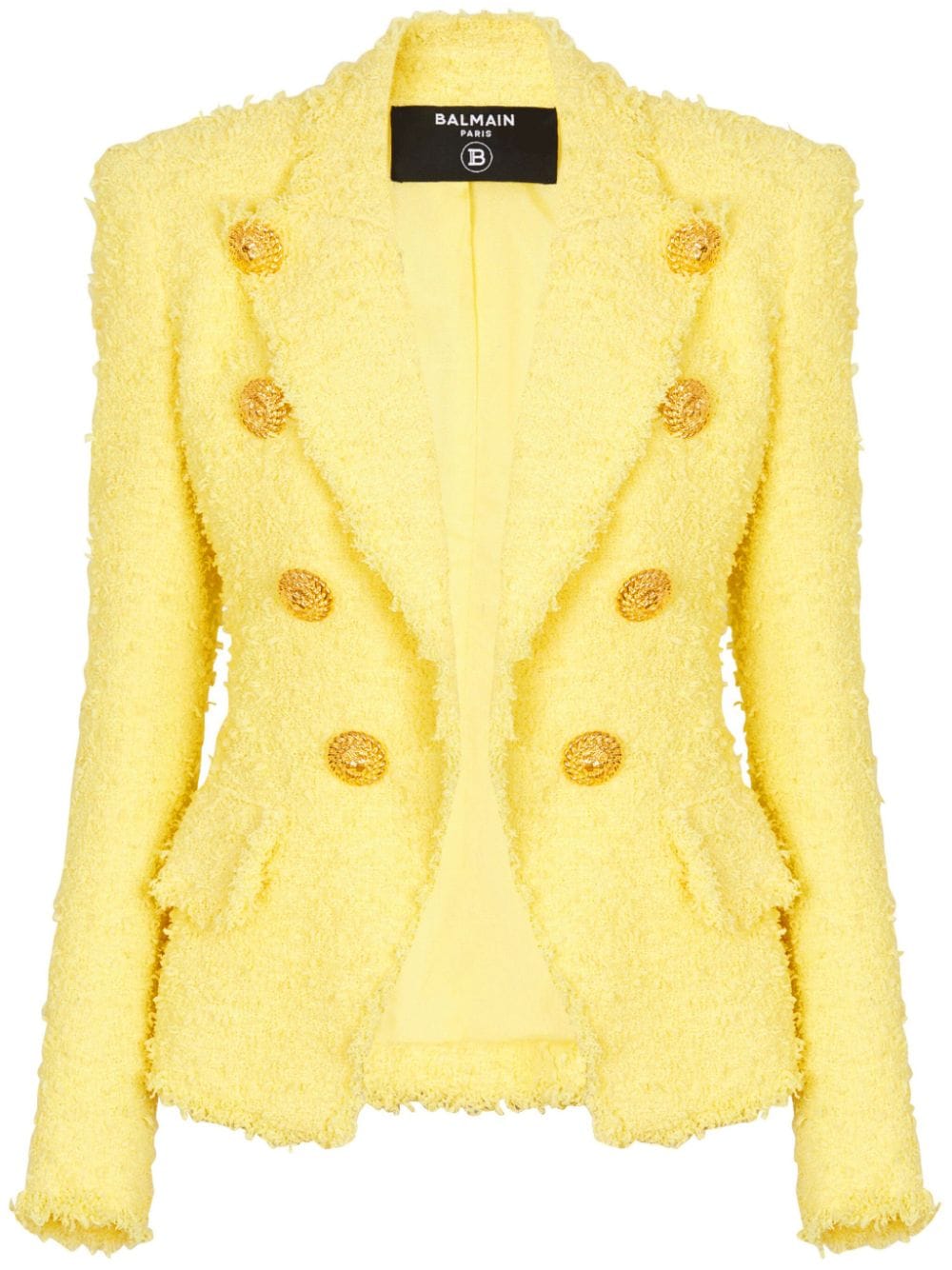 Balmain Decorative-button Tweed Jacket In Yellow