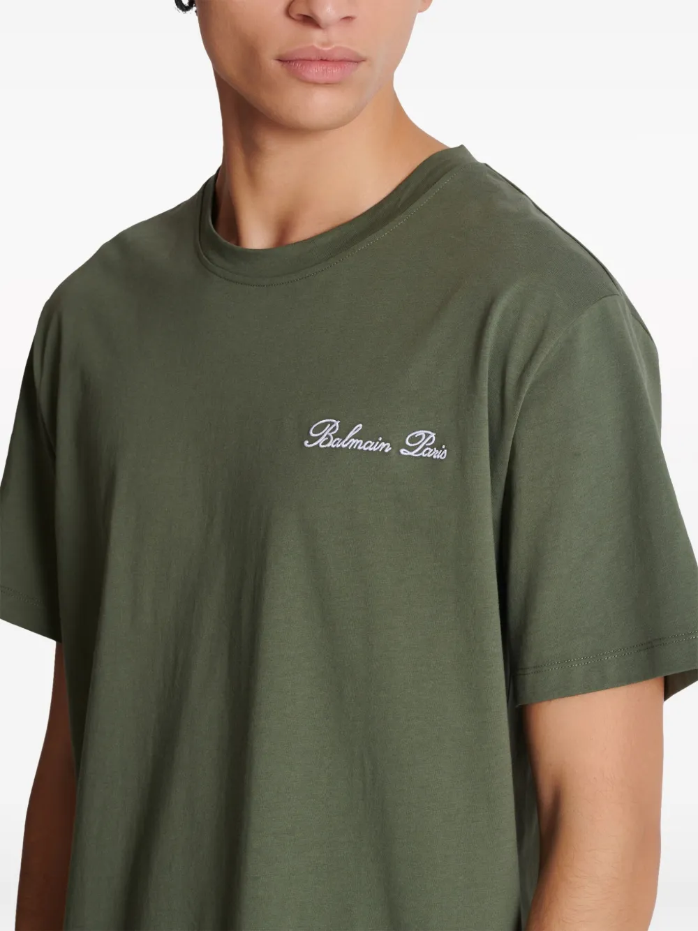 【送料&関税込】Balmain Green Cotton T-shirt Balmain Green Cotton T-Shirt - Green - Men | DH1EG010BC68ULA