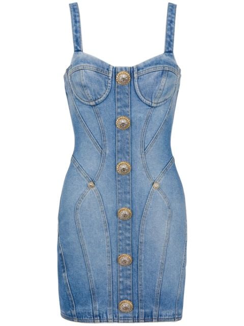 Balmain button-embellished denim minidress